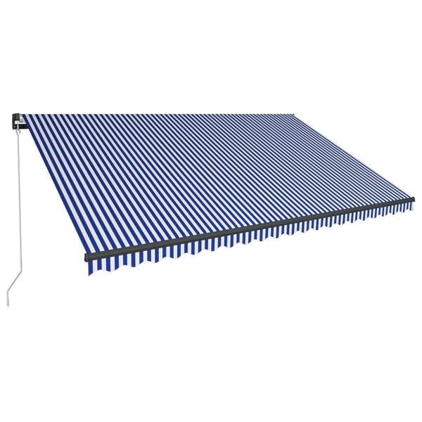 vidaXL Markis manuellt infällbar med LED 500x300 cm blå och vit