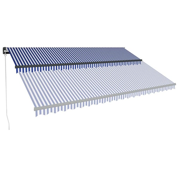 vidaXL Markis manuellt infällbar med LED 500x300 cm blå och vit