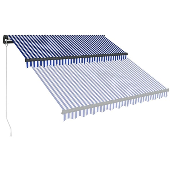 vidaXL Markis manuellt infällbar med LED 350x250 cm blå och vit
