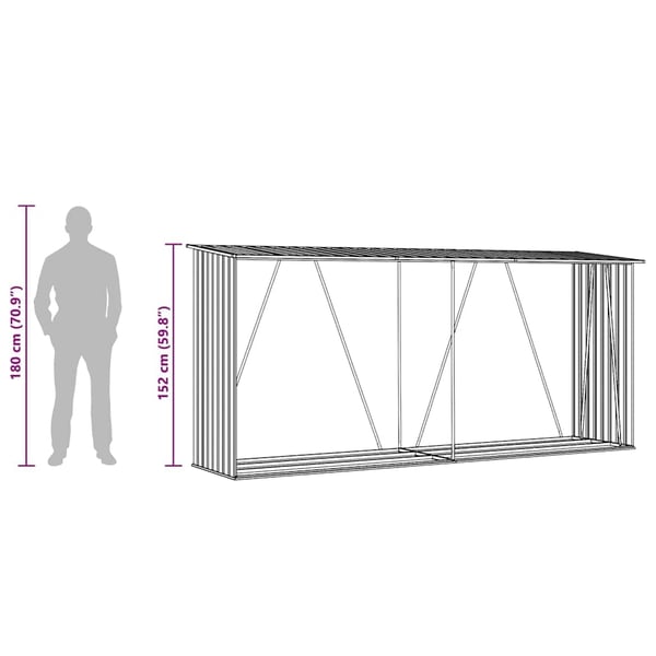 vidaXL brændeskur til haven 330x84x152 cm galvaniseret stål brun