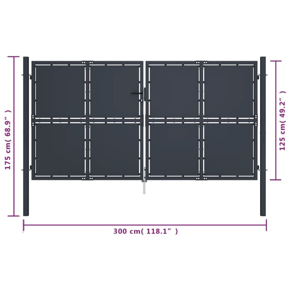 vidaXL Hageport stål 300x125 cm antrasitt