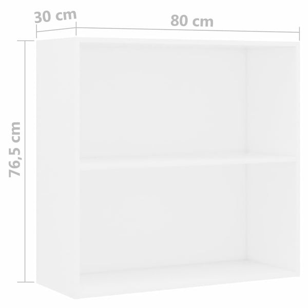 vidaXL Bokhylle 2 nivåer hvit 80x30x76,5 cm sponplate