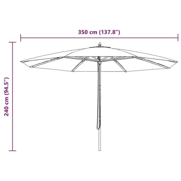 vidaXL Parasoll med trestang 350 cm svart