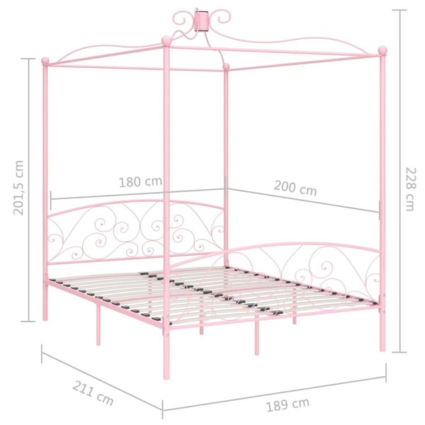 vidaXL Himmelsengeramme rosa metall 180x200 cm change1