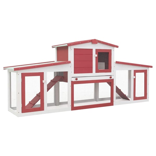 vidaXL Stort utendørs kaninbur rød og hvit 204x45x85 cm tre