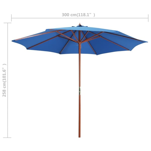 vidaXL Parasoll med trestang 300x258 cm blå