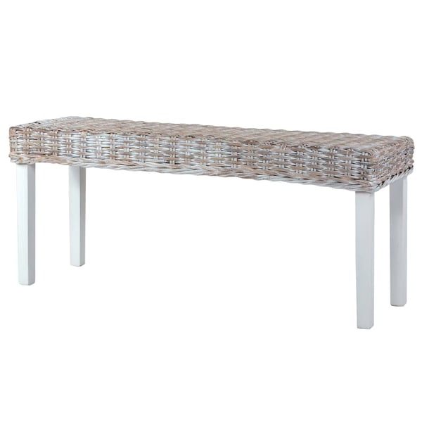 vidaXL bænk 110 cm naturlig kubu-rattan massivt mangotræ hvid