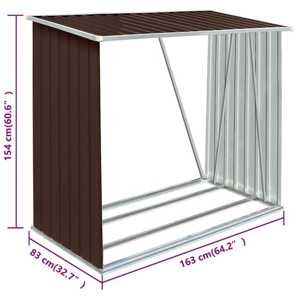 vidaXL Vedskjul galvanisert stål 163x83x154 cm brun