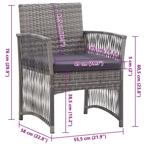 vidaXL havestole med hynder 2 stk. polyrattan antracitgrå