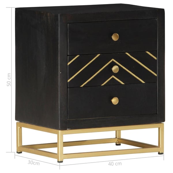 vidaXL Nattbord svart og gull 40x30x50 cm heltre mango