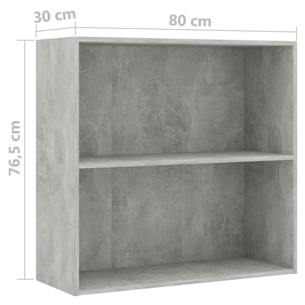 vidaXL Bokhylle 2 nivåer betonggrå 80x30x76,5 cm sponplate