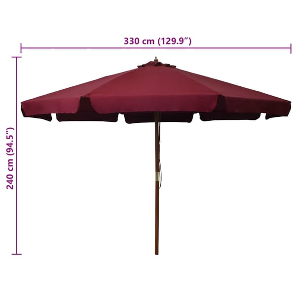 vidaXL Parasoll med trestang 330 cm burgunder