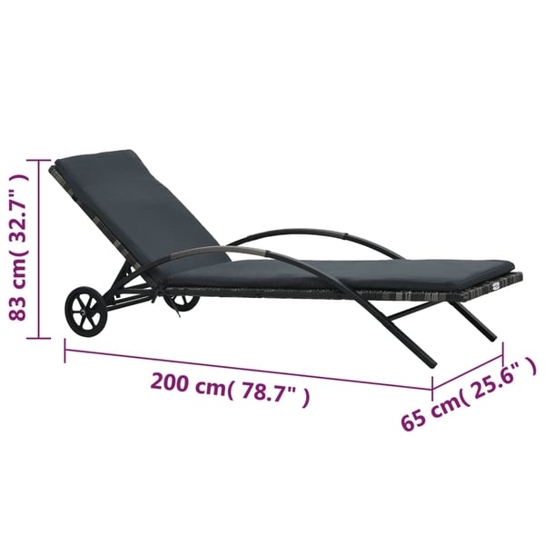 vidaXL liggestole med bord polyrattan antracitgrå