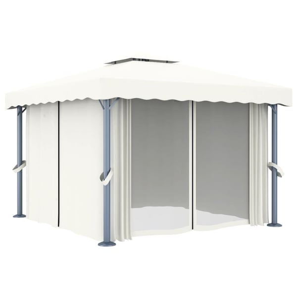 vidaXL Paviljong med gardin 3x3 m kremhvit aluminium