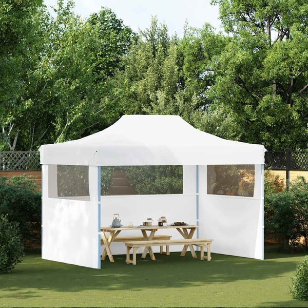vidaXL foldbart festtelt med 3 sidevægge 280x410x315 cm stål hvid