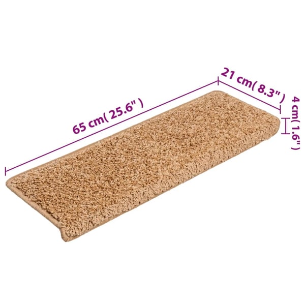 vidaXL 15 stk. trappemåtter 65x21x4 cm beige