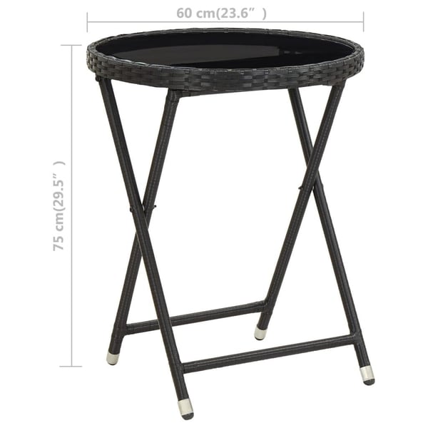 vidaXL tebord 60 cm hærdet glas og polyrattan sort