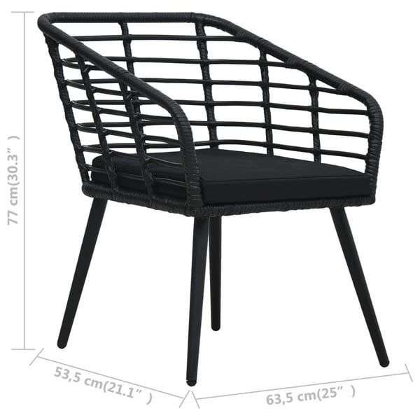 vidaXL havestole med hynder 2 stk. polyrattan sort