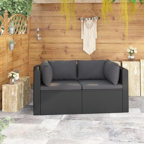 vidaXL havesofasæt 2 dele med hynder polyrattan sort