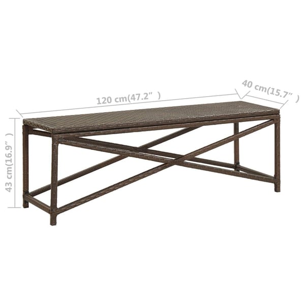 vidaXL Puutarhapenkki 120 cm polyrottinki ruskea