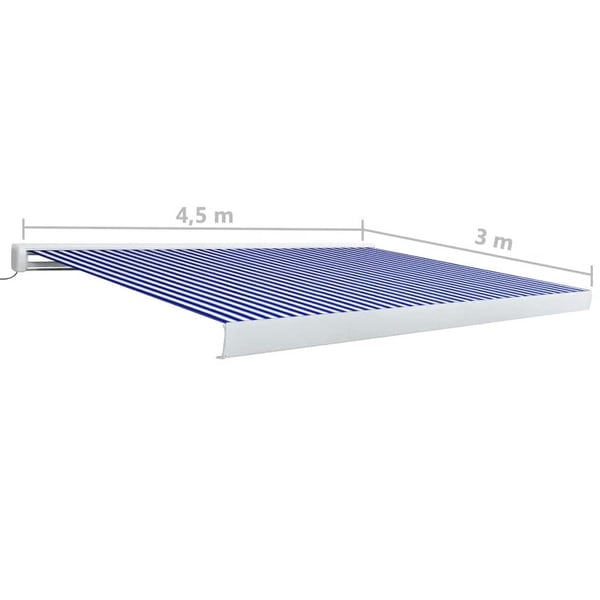 vidaXL kassettemarkise m. motor 450x300 cm blå og hvid