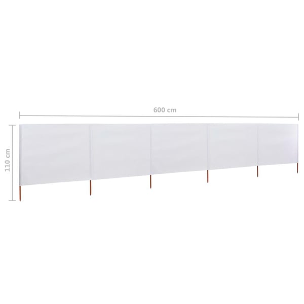 vidaXL Vindskjerm 5 paneler stoff 600x80 cm sandhvit