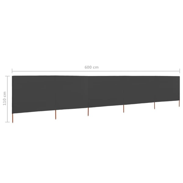 vidaXL Vindskydd 5 paneler tyg 600x80 cm antracit