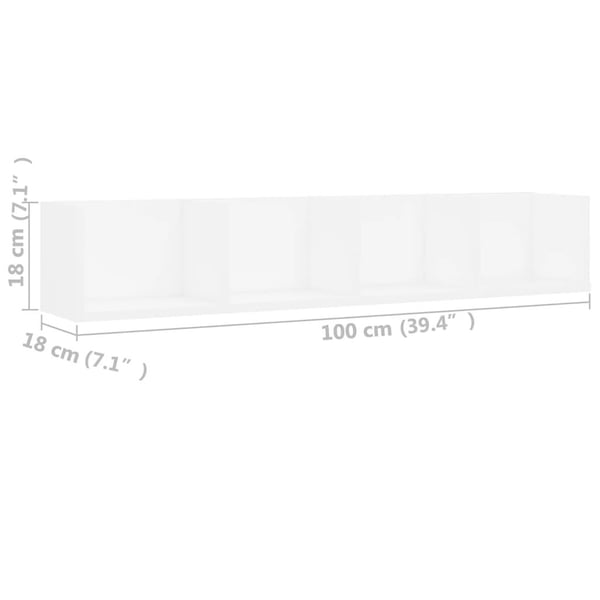 vidaXL Veggmontert CD-hylle hvit 100x18x18 cm sponplate