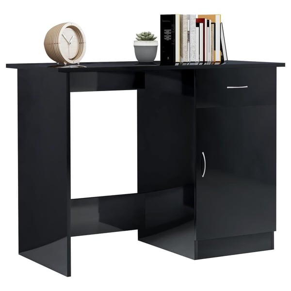 vidaXL Skrivebord høyglans svart 100x50x76 cm sponplate