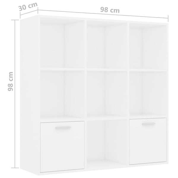 vidaXL Bokhylle hvit 98x30x98 cm sponplate