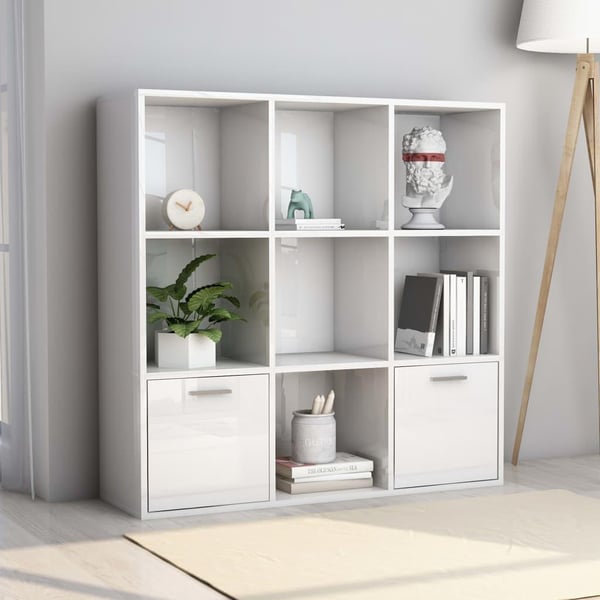 vidaXL Bogreol/reol 98x30x98 cm spånplade hvid højglans change