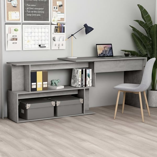 vidaXL skrivebord til hjørne 200x50x76 cm konstrueret træ betongrå