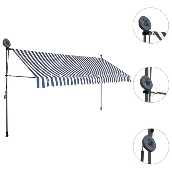 vidaXL Manuell uttrekkbar markise med LED 350 cm blå og hvit