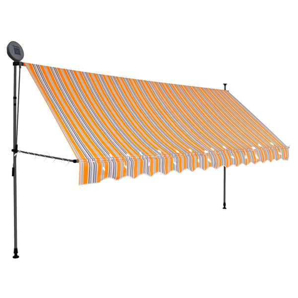 vidaXL Manuell uttrekkbar markise med LED 400 cm gul og blå
