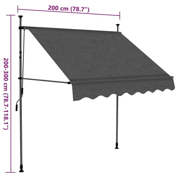vidaXL Manuell uttrekkbar markise med LED 200 cm antrasitt