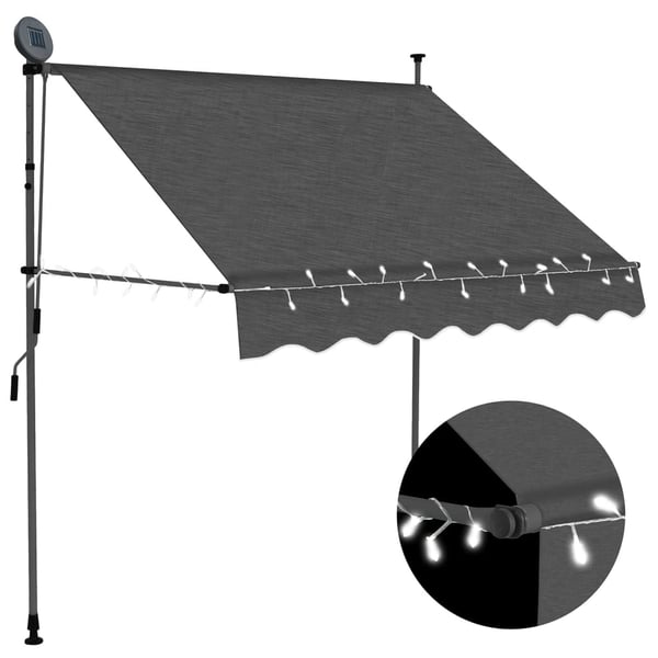 vidaXL markise m. LED-lys manuel betjening 100 cm antracitgrå