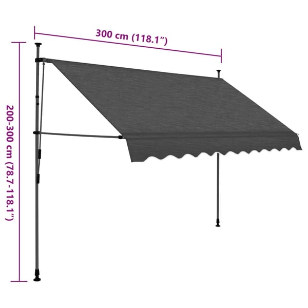 vidaXL Manuell uttrekkbar markise med LED 300 cm antrasitt
