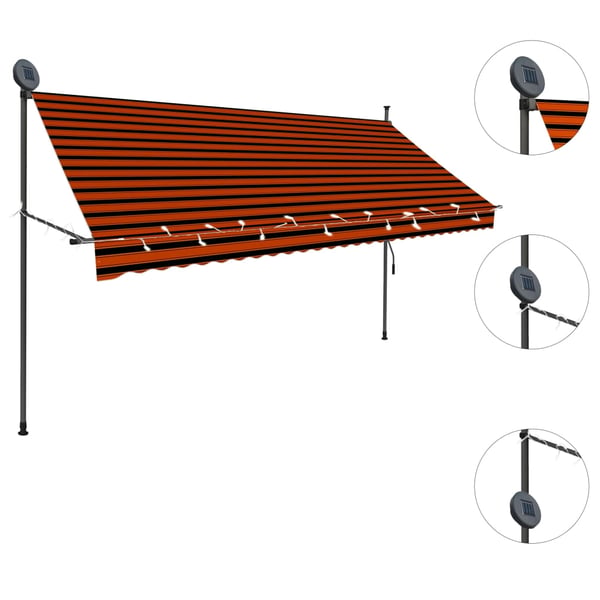 vidaXL Manuell uttrekkbar markise med LED 300 cm oransje og brun
