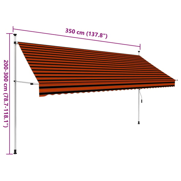vidaXL Manuell uttrekkbar markise 350 cm oransje og brun