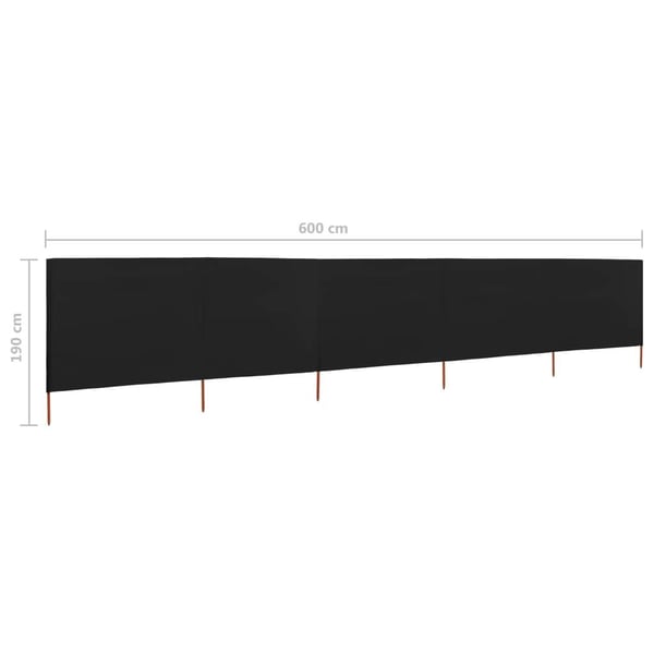 vidaXL Vindskjerm 5 paneler stoff 600x160 cm svart