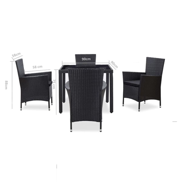 vidaXL udendørs spisebordssæt 5 dele polyrattan sort