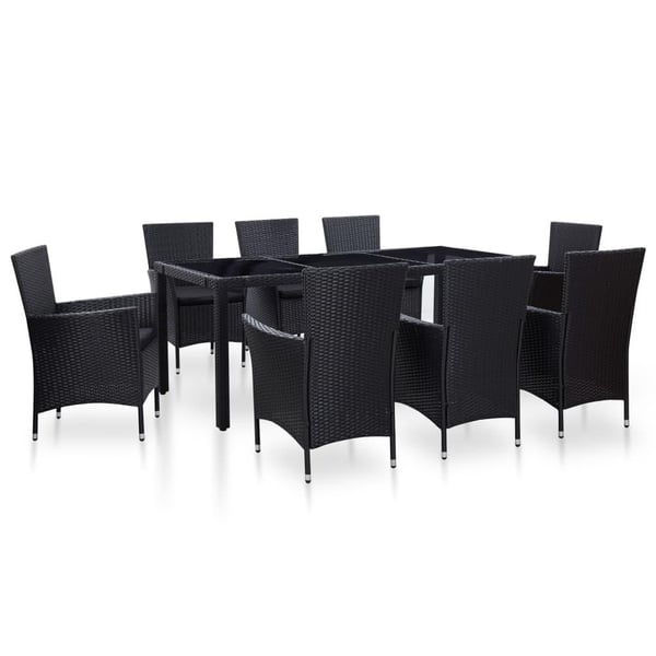 vidaXL udendørs spisebordssæt 9 dele polyrattan sort