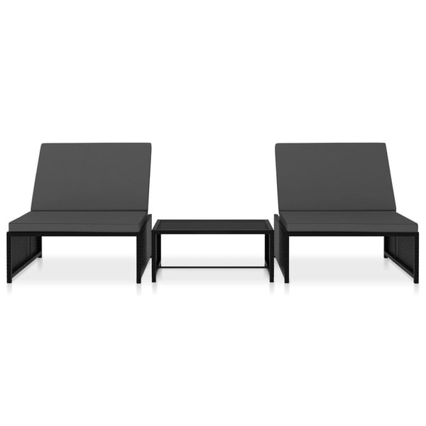 vidaXL liggestole 2 stk. med bord polyrattan sort