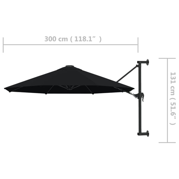 vidaXL Veggmontert parasoll med metallstang 300 cm svart