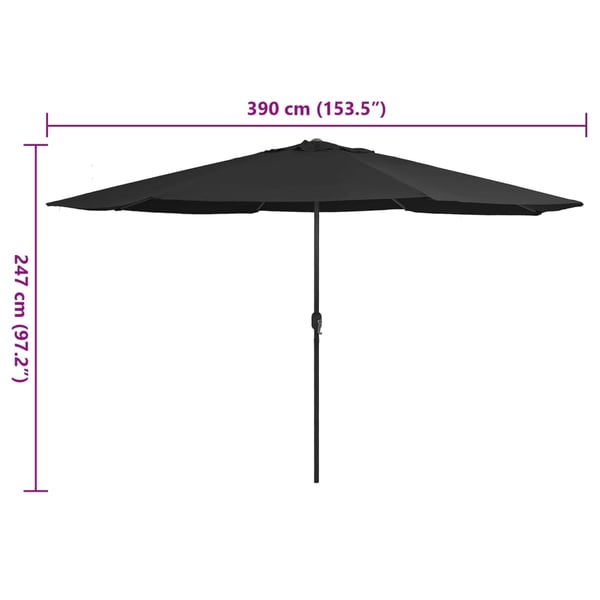 vidaXL Hageparasoll med metallstang 390 cm svart