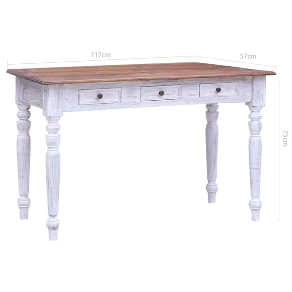 vidaXL Skrivebord med skuffer hvit 117x57x75 cm heltre mahogni