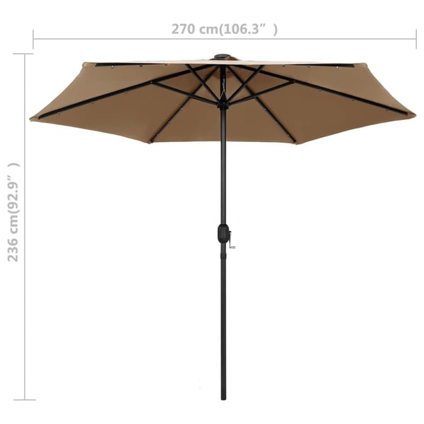 vidaXL parasol med LED-lys og aluminiumsstang 270 cm gråbrun