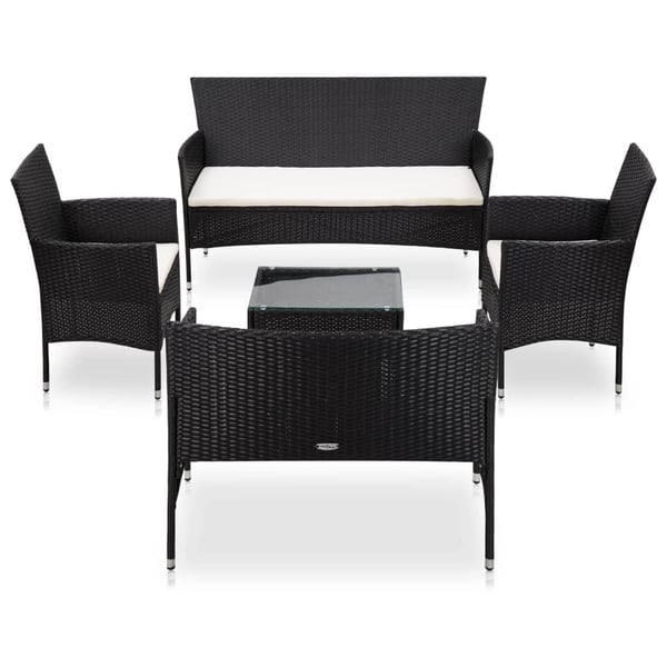vidaXL haveloungesæt 5 dele med hynder polyrattan sort