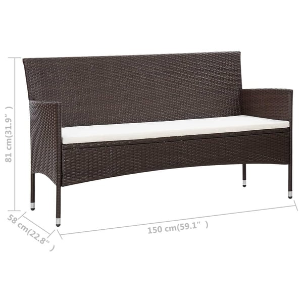 vidaXL haveloungesæt 5 dele med hynder polyrattan brun