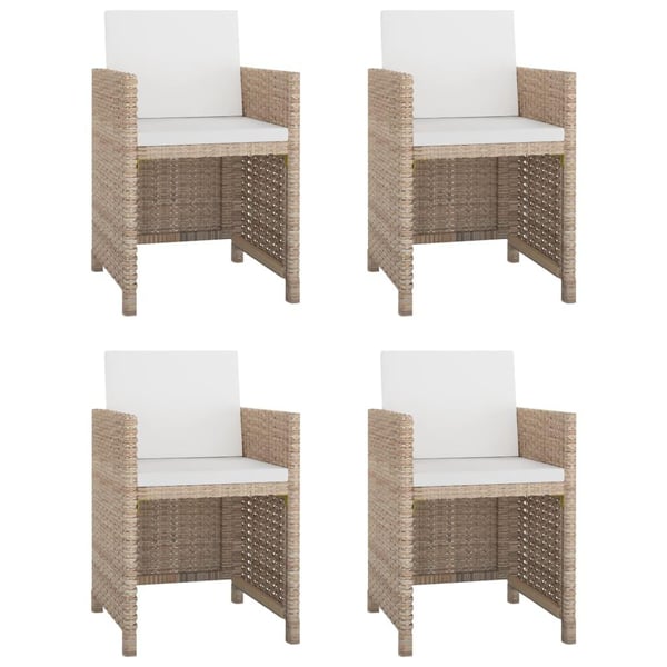 vidaXL udendørs spisebordssæt 5 dele med hynder polyrattan beige